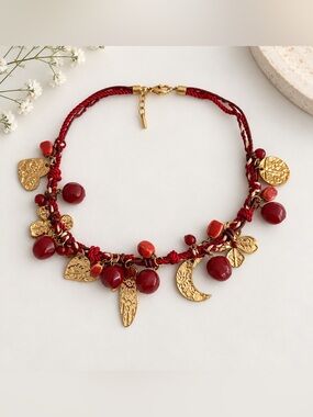 Zara Red Bead and Gold Charm Necklace